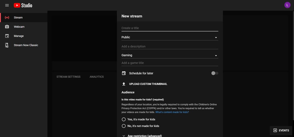 Creat a New Stream Creat a New Stream