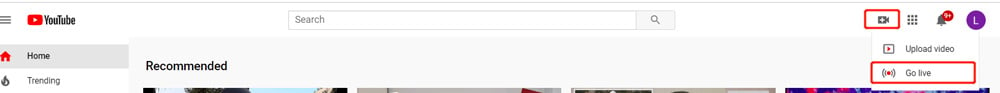 Login Your Youtube account and find "Go Live" Login Your Youtube account and find "Go Live"