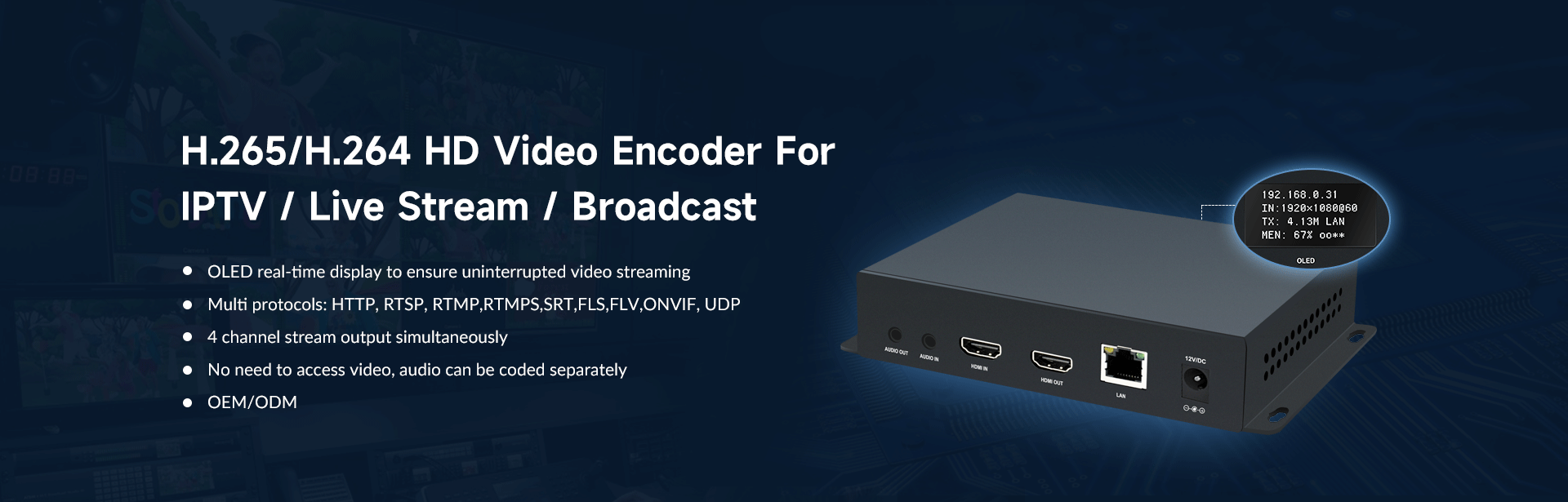 H265 1080P60 HDMI Video Encoder With OLED from China